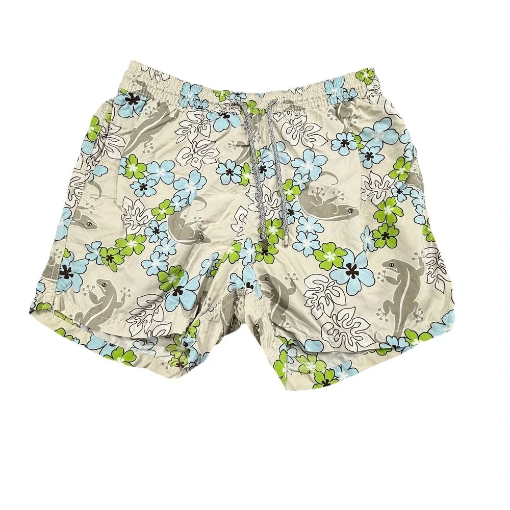 Vilebrequin Floral Mesh‎ Lined Lizard Print Swimtrunk Size XL Gray